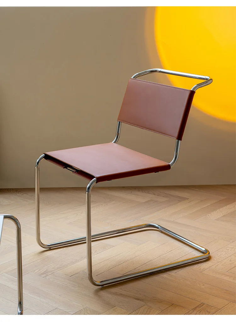 JOYLIVE Nordic Home Living Room Furniture Ins Wind Stainless Steel Pipe Chair Saddle Leather Back Seat Leisure Negotiation Chair
