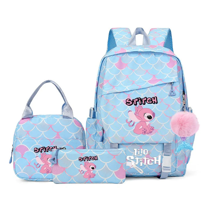 3Pcs Backpack Set Lilo Stitch Girl Kid Student Schoolbags Double Shoulder Bag Travel Pen Lunch Bag Kawaii Bookbag Laptop Bag Set