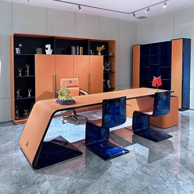 L Shape Hutch Office Table Modern Luxury Drawers Writing Standing Desks Organizer Conference Workstation Escritorio Furniture