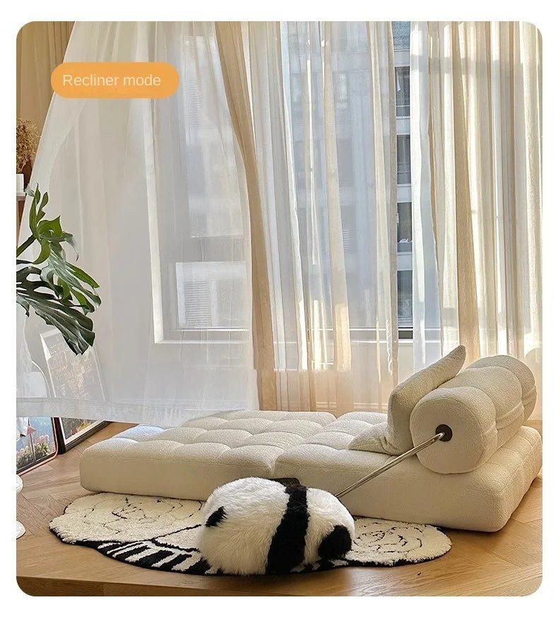X&D Cream Style Lamb Fleece Leisure Folding Sofa Bed Fold Dual Use Single Small Unit Living Room Balcony Leisure Sofa Lazy Sofa