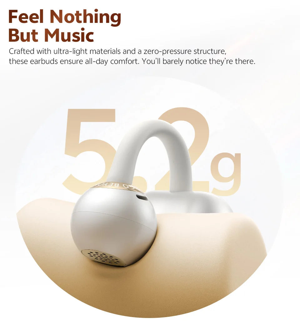 QCY Crossky C50 Open Ear Wireless Earbuds Bluetooth 6.0 Comfort Clip On Sports Earphone 4 Mic AI Clear Call Bass Boost Headphone