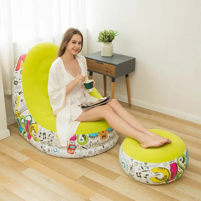 Inflatable Sofa With Foot Pad Lazy European and American Style Flocking Bed Outdoor Furniture Portable Single Sofa Couch Chair