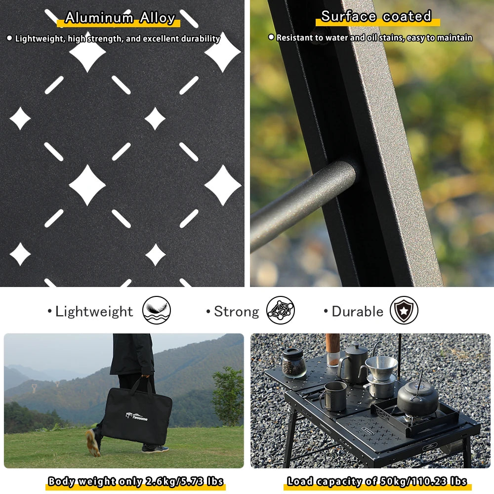 2-Unit Folding Camping Table, Aluminum Top Modular & Expandable, Lightweight, Compact, Durable, IGT Outdoor Table