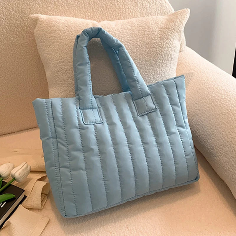 Ladies Tote Bags Large Capacity Cotton Padded Bag Solid Color Casual Fashion Nylon Elegant for Handbag