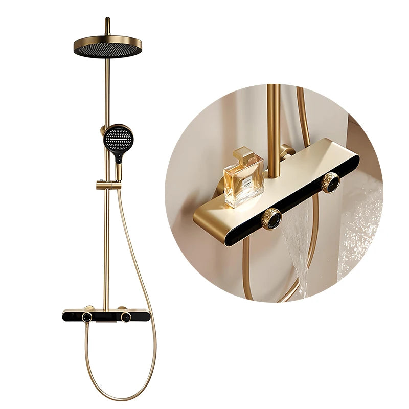 VGX Gold Shower System Set Bathroom Shower Faucet Set 3-way Rainfall Shower Set Shower Mixer Crane with Hand Shower Set White