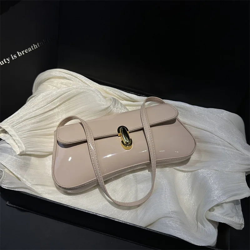 Women's Vintage Faux Oiled Leather Flap Decor Shoulder Underarm Bag, Buckle Baguette Tote Bag Suitable for Dating, Outing, Party