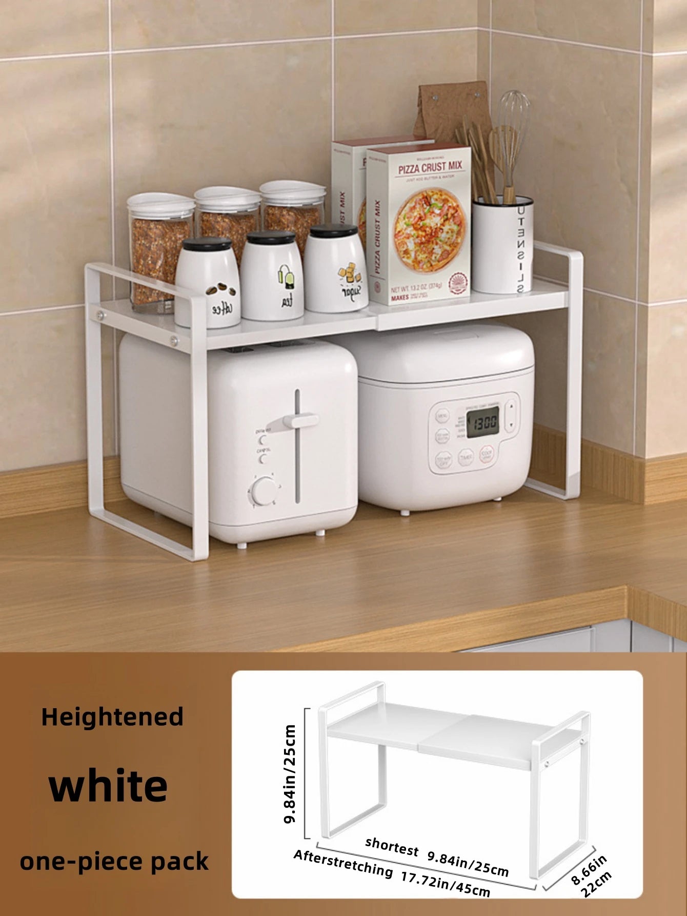 Kitchen cabinet multi-level shelf storage rack, seasoning storage rack, expandable home storage space, heavy-duty metal white