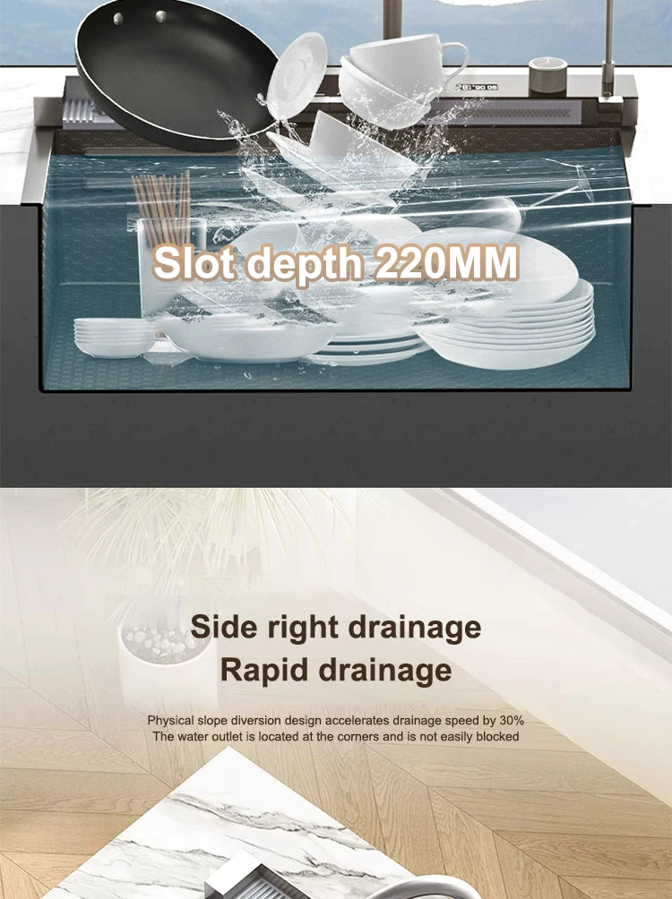 Kitchen Sink Stainless Steel Waterfall Sinks Extra Large Single Slot with Digital Display Faucet Set For kitchen