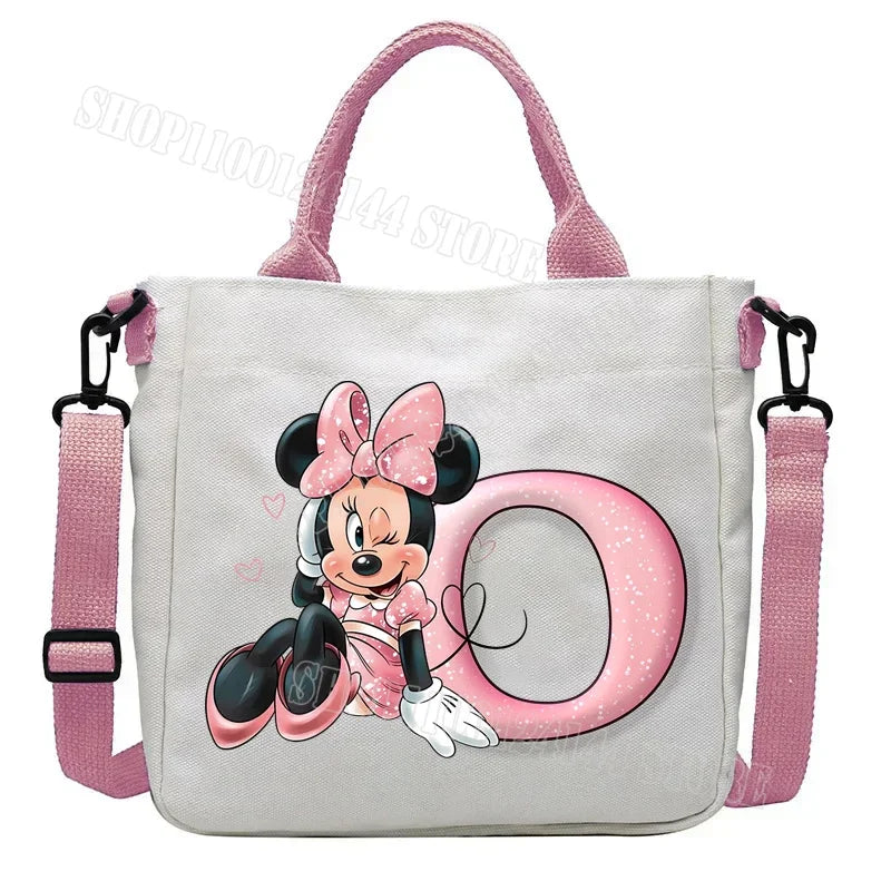 Minnie Disney Women Men Canvas Bags Shoulder Bag Fashion Tote Bags Girl Cartoon Tote Bag Large Capacity Handbag Shopping Bags