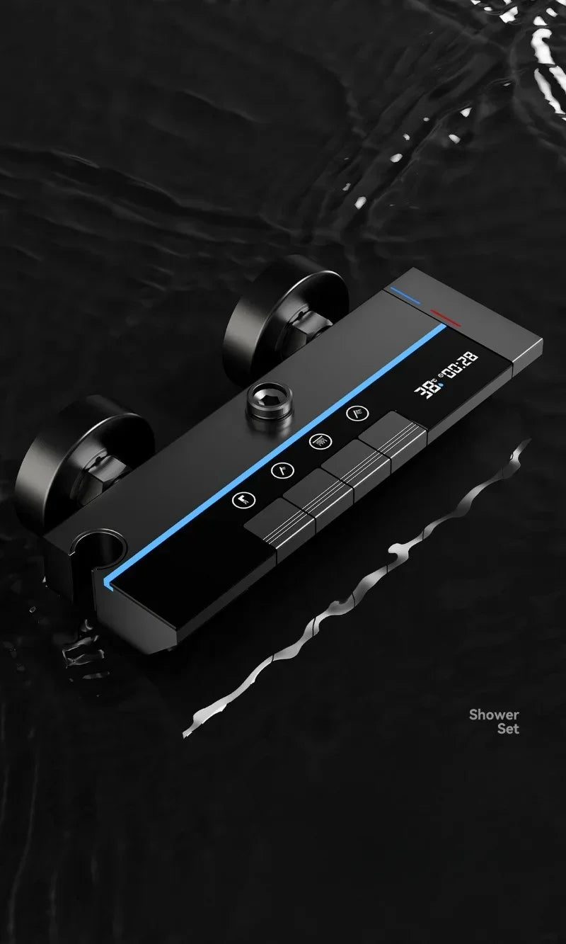 Grey Intelligent Digital Shower System Wall Mounted Bathroom Shower Faucet Set Temperature Display Rainfall Bathroom Shower Set