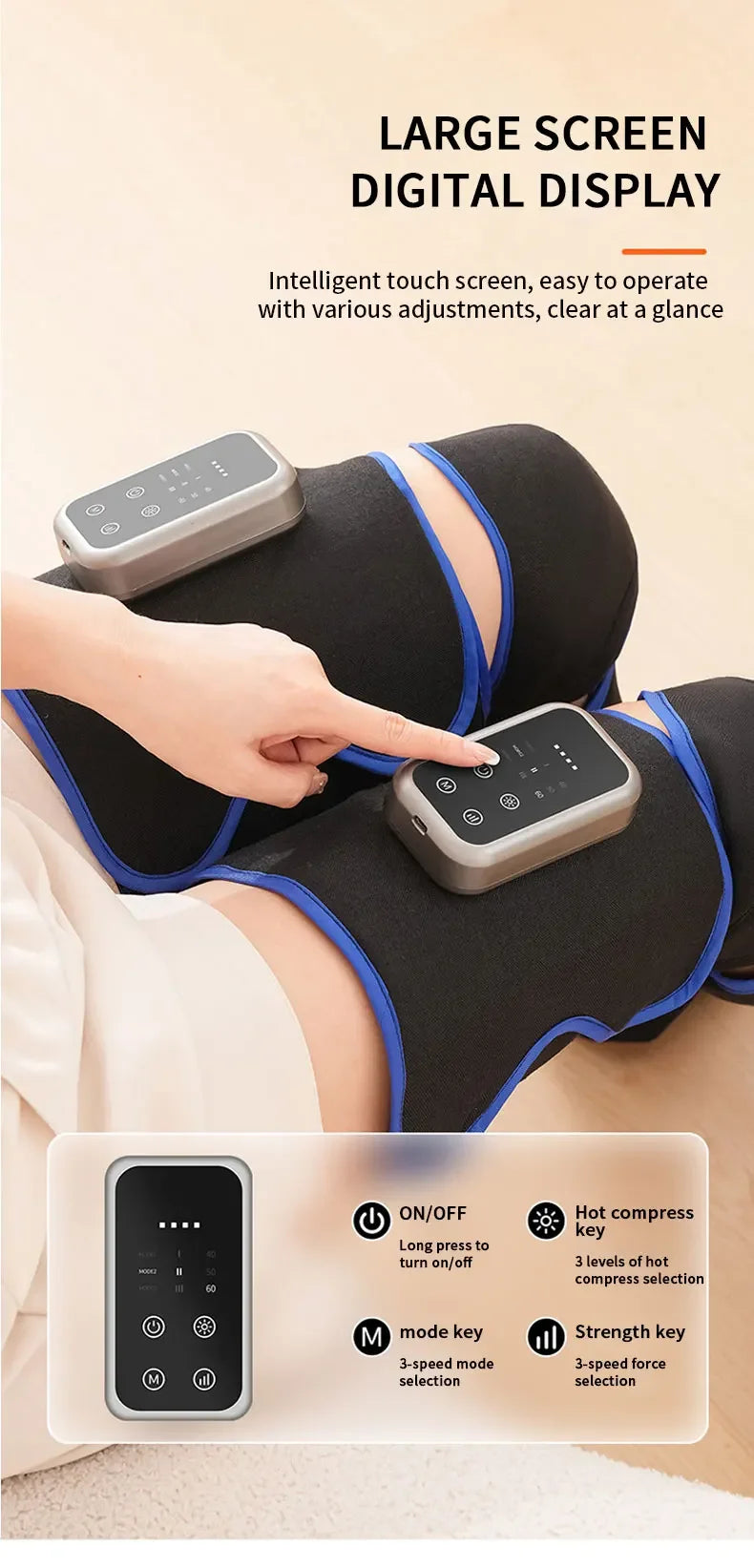 Rechargeable Leg Massager with Heat & Air Compression - 3-Level Pain Relief Wrap for Circulation Boost & Muscle Recovery LED
