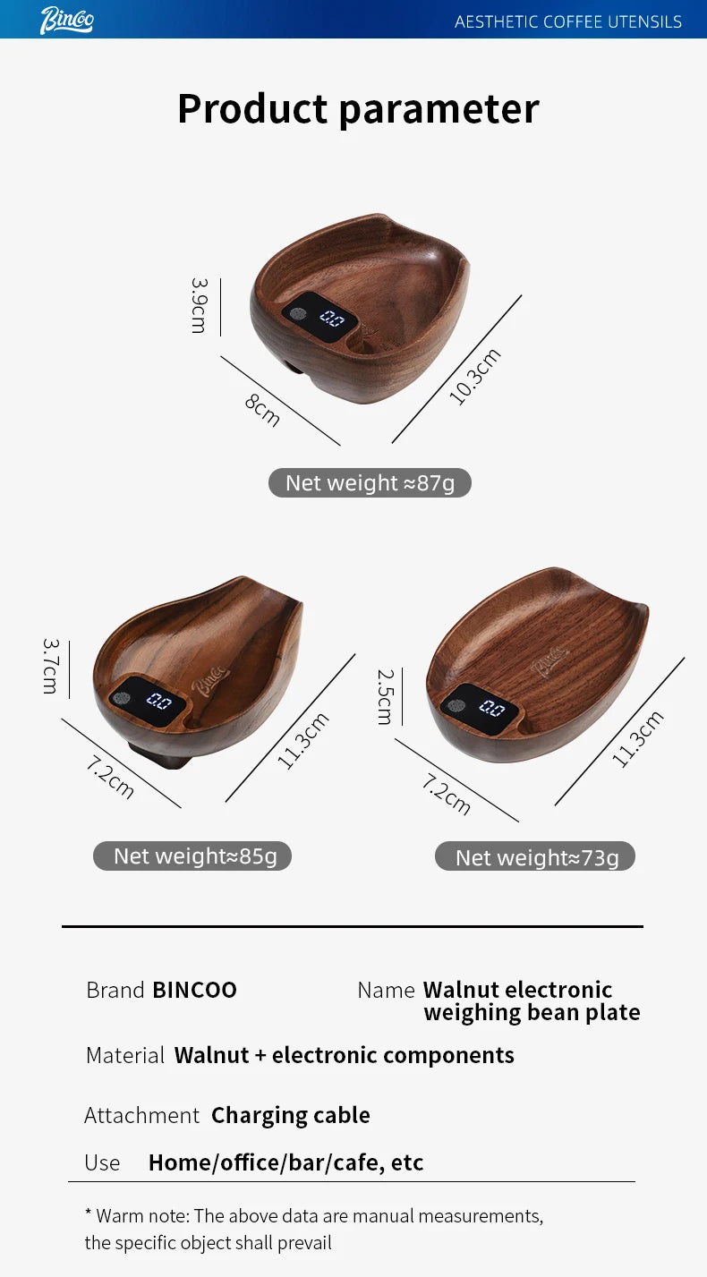 Bincoo Coffee Electronic Scale Professional Coffee Scale Portable Bean Plate 0.1g Accurate Weight Rechargeable