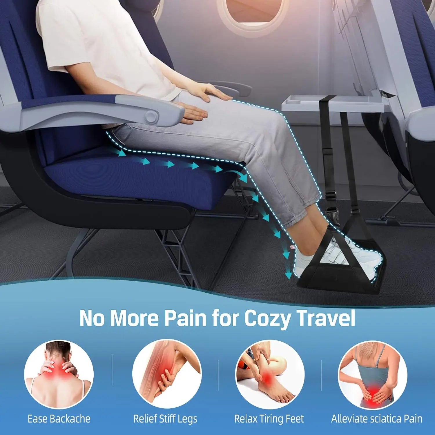 Newest Foot Hammock Foot Rest With Adjustable Strap Foe Airplane,Portable Desk Foot Hammock For Plane Travel Office Working