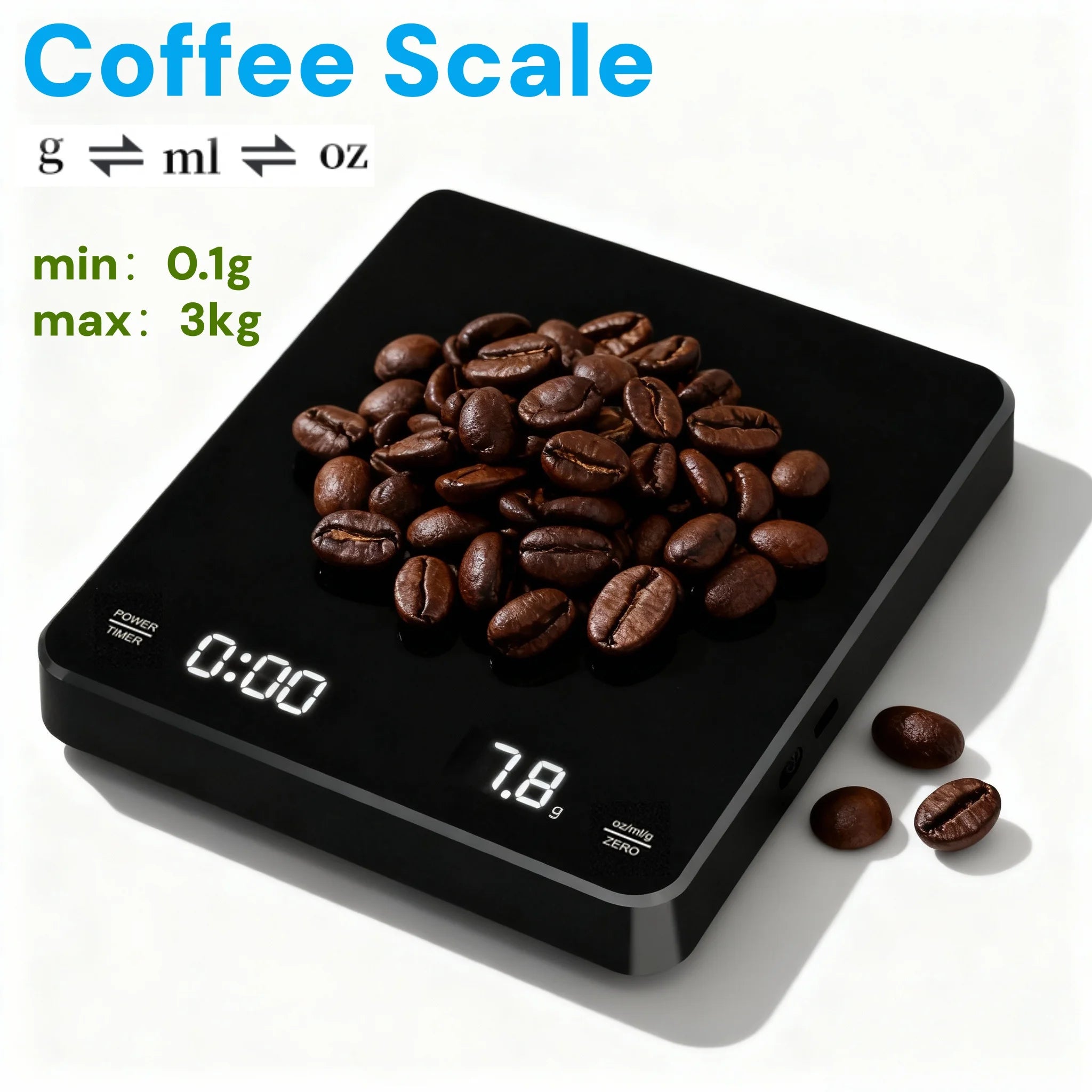 Mini Digital Kitchen Scale 0.1g Accuracy,max 3kg Food Scale with Timer for Coffee Brewing, Baking Pocket Scale with LCD Display