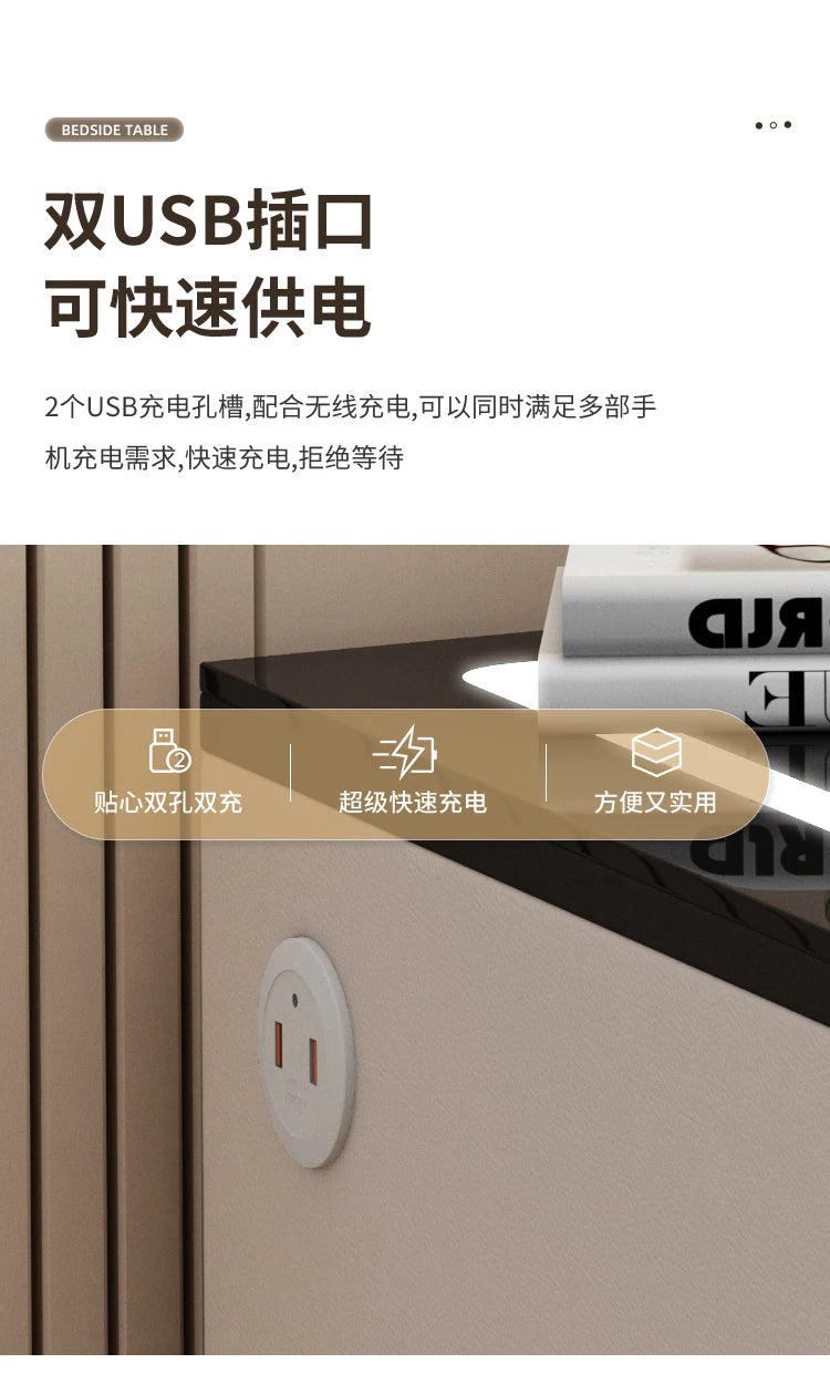 Safe Luxury Bedside Table With Lock Secret Compartment Glamour Metal Nightstands Designer Multifunctional Criado Mudo Furnitures