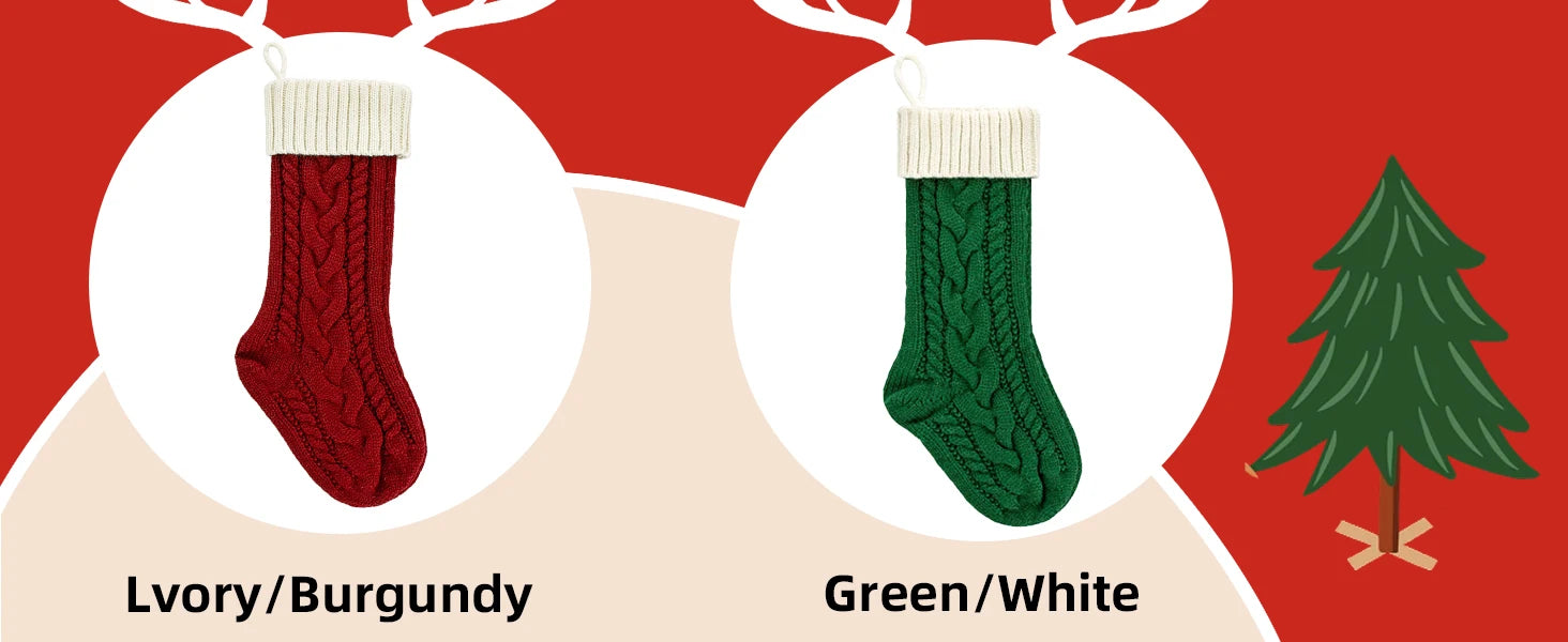 4-12PACK Christmas Stockings 18Inches Large Cable Knitted Stocking Xmas Hanging Stocking Decorations with Name Tags