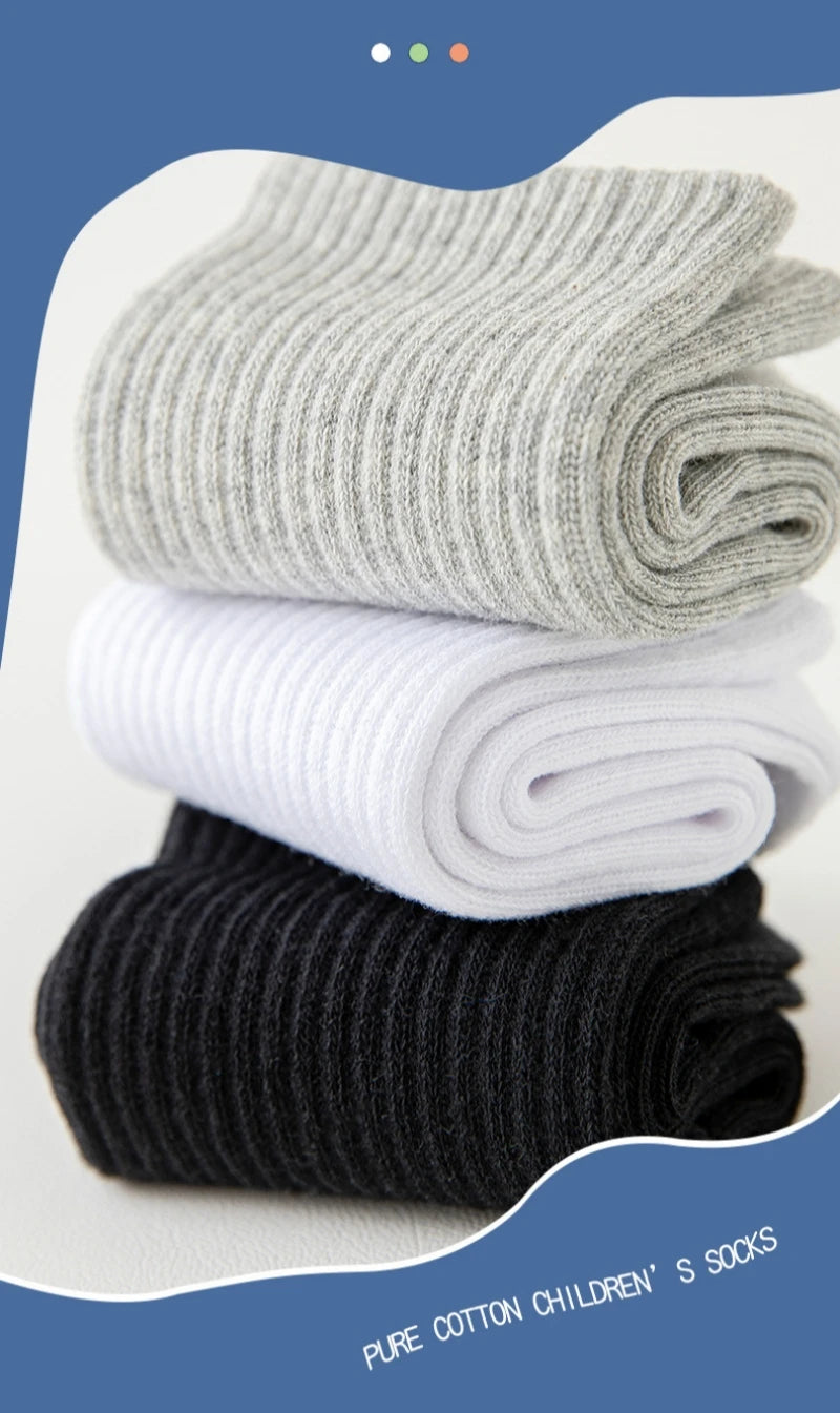 Horetong 5 Pairs Pure Cotton Soft Student Socks Breathable Absorbing Sweat Sport Socks Boys Girls Middle Tube Sock For 3-13 Year