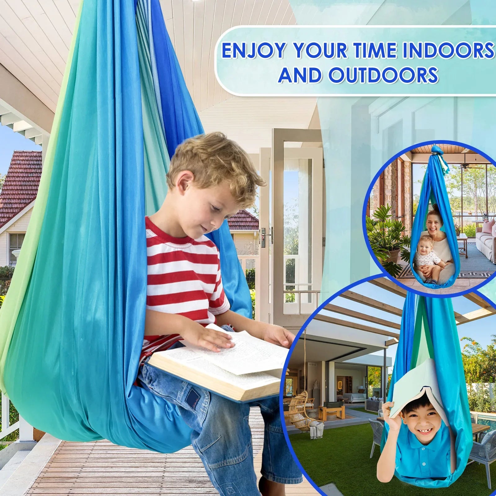 Sensory Swing Comfortable Kids Sensory Hammock Holds up to 200 lbs Indoor Cuddle Swing with 360° Swivel Hardware for Children