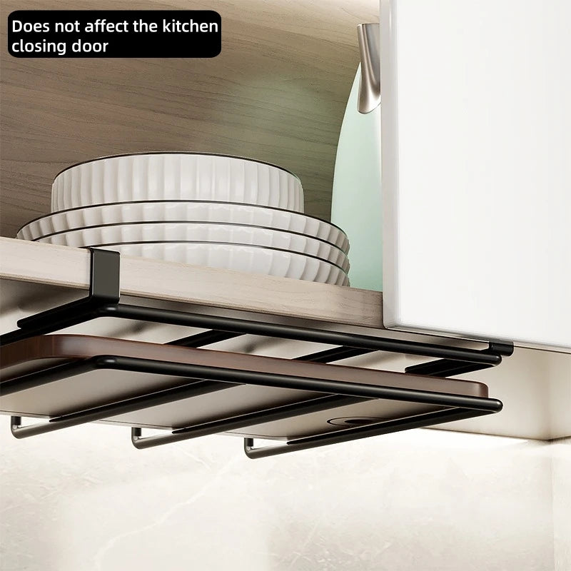 Kitchen Hanging Organizer Rack with Hooks Under Cupboard Multipurpose Wall-mounted Kitchen Organizers Storage Rack