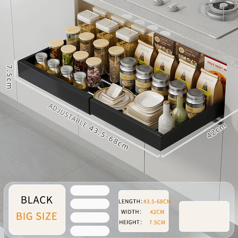 Household Metal White Adjustable Pull Out Kitchen Cabinets Mesa Slide Spice Rack Tableware Storage Drawers Organization Basket