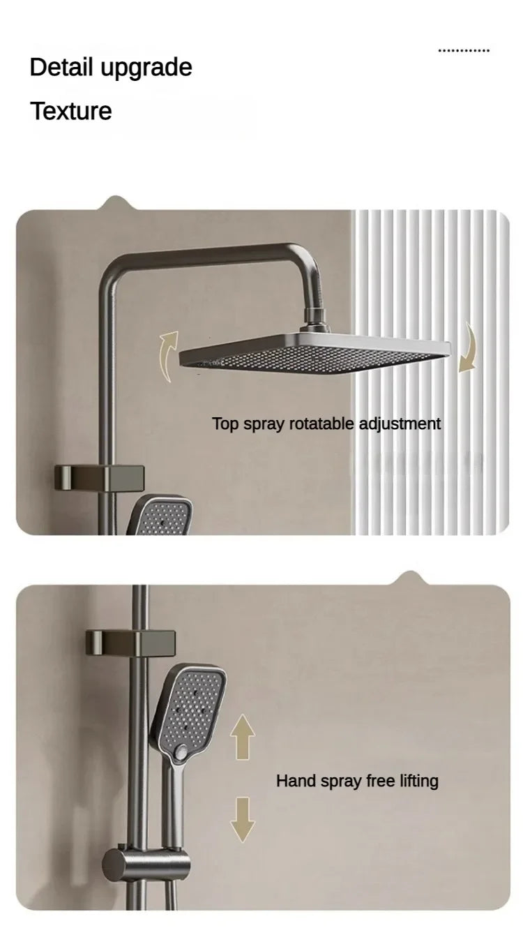 Grey shower Set Four-Function Smart Digital Display  Shower System Rainfall Pressurized Wall-mounted Piano Key Shower Faucet Set