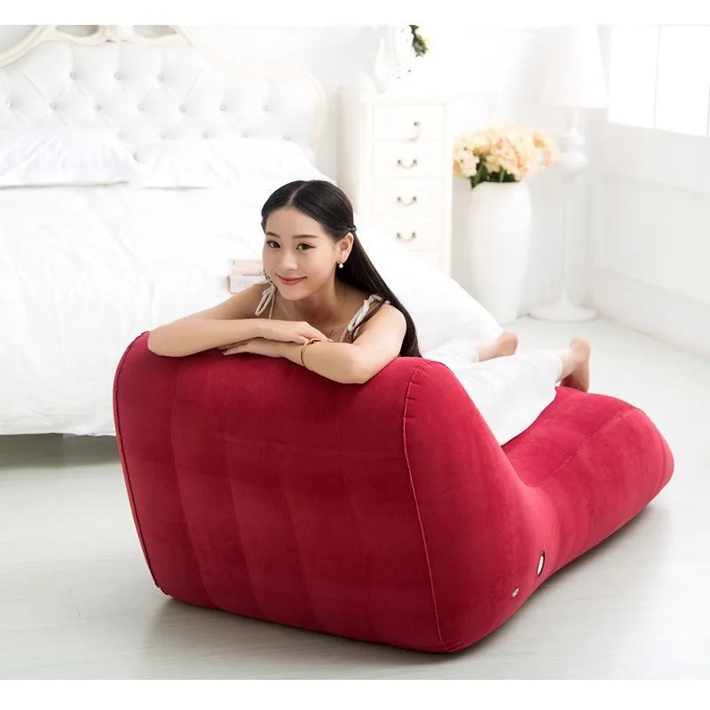 Leisure Inflatable Sofa Thickened Plush Lazy Sofa, S-Shaped Portable Inflatable Sofa Lounge Chair, Leisure and Comfortable Type