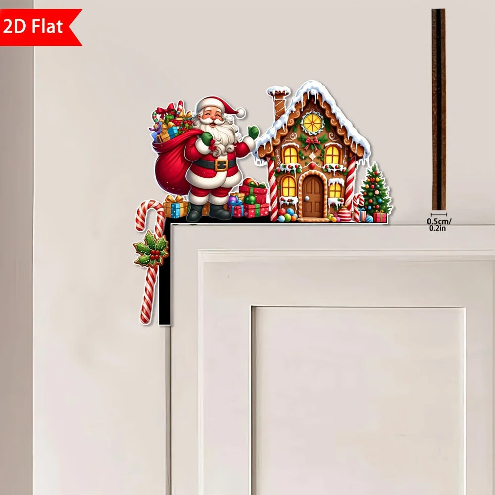 1pcs 2D Christmas Corner Sign Gingerbread House  Santa Claus Frame Wooden Door Sitter Home Wall Decors Festive Xmas Decor Gifts