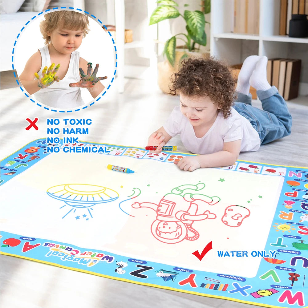 No Mess Kids Water Drawing Mat  Doodle Coloring Board with Magic Pens & Stamps Educational Montessori Toy Gift for Boys Girls