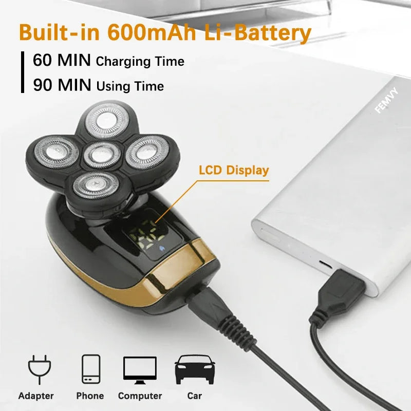 5 IN 1 Electric Razor Electric Shaver Rechargeable Shaving Machine for Men Beard Razor Wet-Dry Dual Use Waterproof Fast Charging