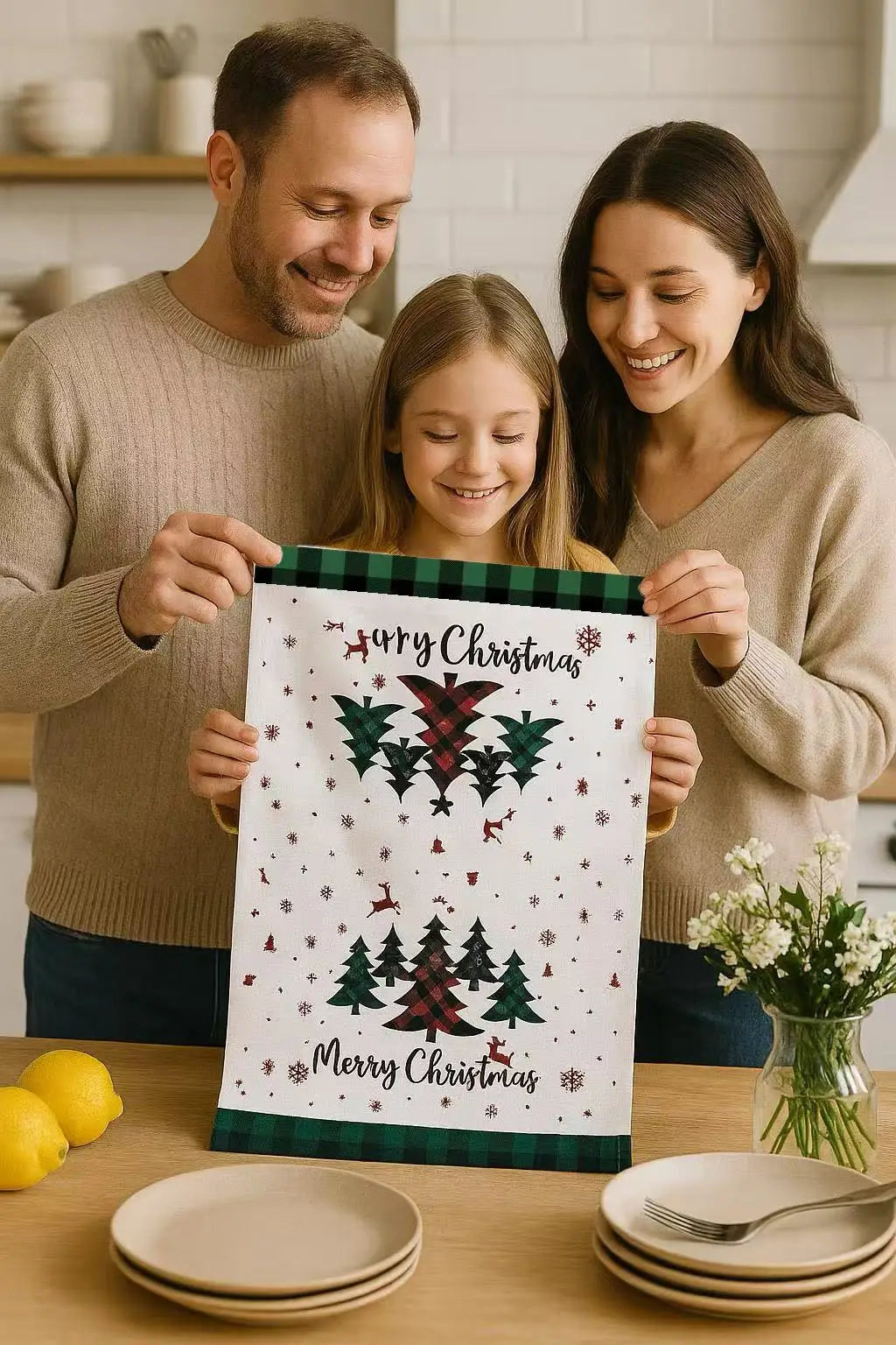 5Pcs Christmas Kitchen Towels and Dishcloth Absorbent Santa Snowman Truck Hand Dish Tea Towel Winter Holiday Decoration for Xmas