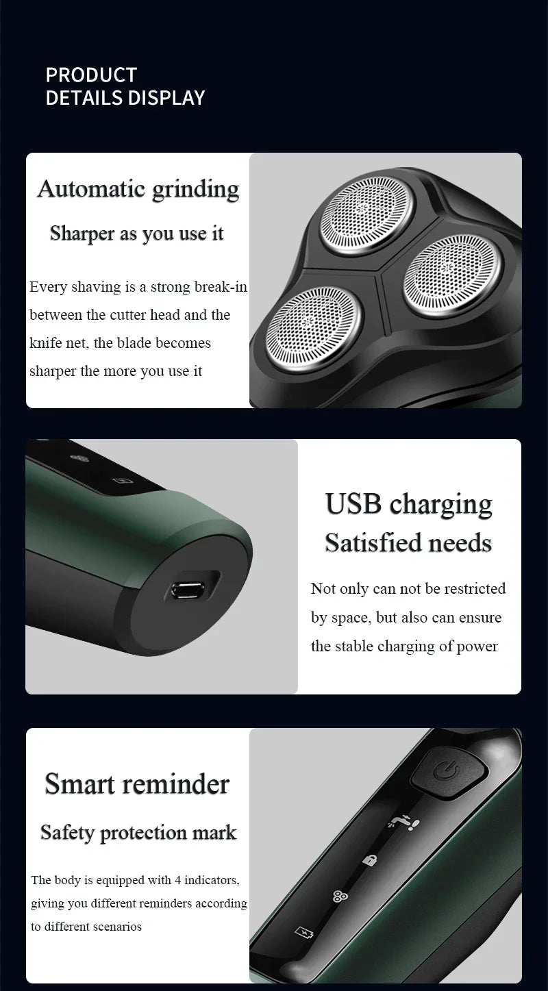 Electric Shavers for Men Waterproof Electric Trimmer Razor Wet &amp Dry Use Rechargeable Battery Rotary Shavers Machine Shaving