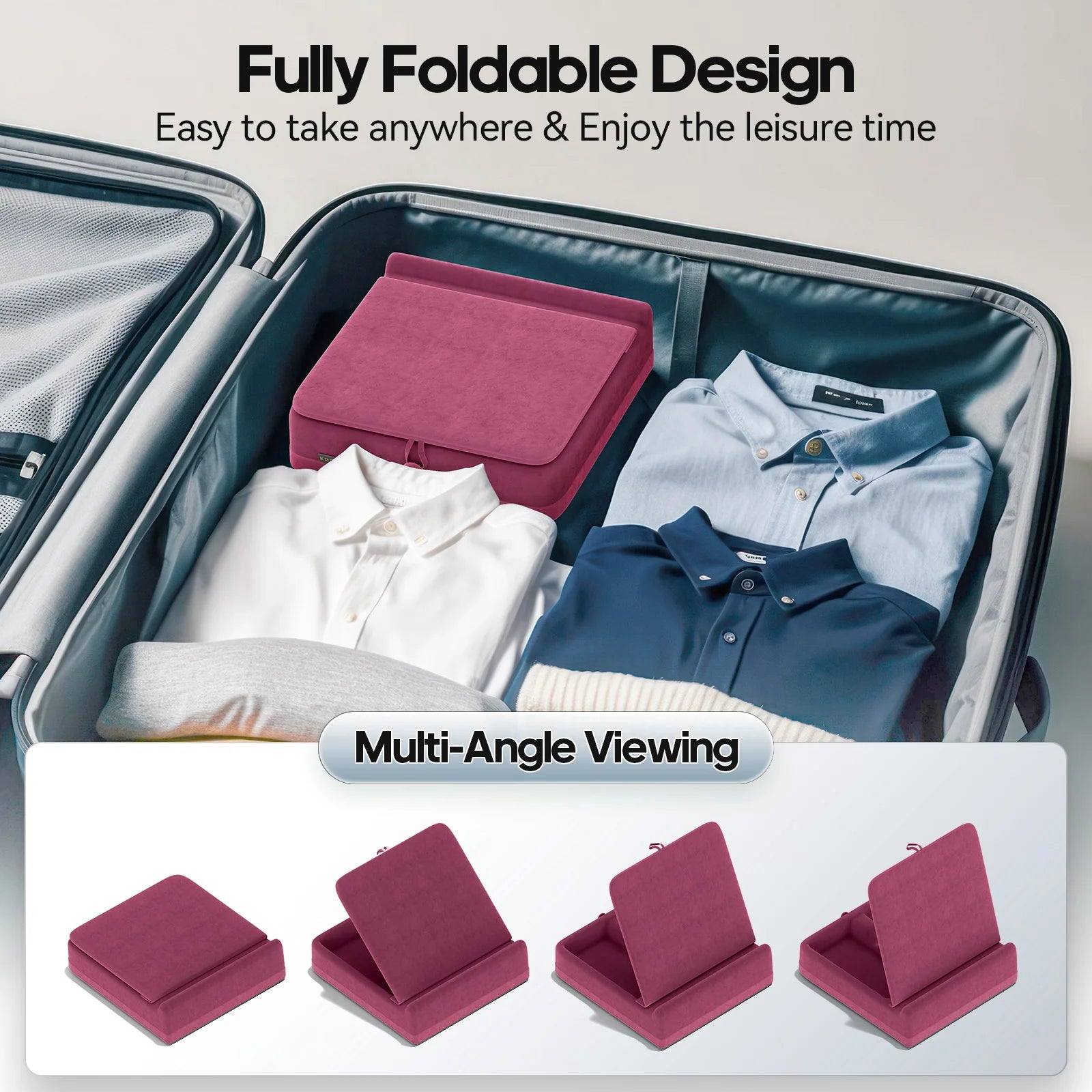 Tablet Pillow Stand with Storage Foldable iPad Holder for Bed & Lap and Desk Angle Adjustable Soft Pad Dock with Stylus Mount