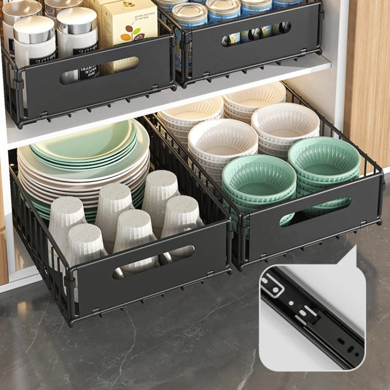 Non Perforated Folding Cabinet with Pull-out Basket Multifunctional Snack Storage Rack Household Kitchen Sink Storage Rack