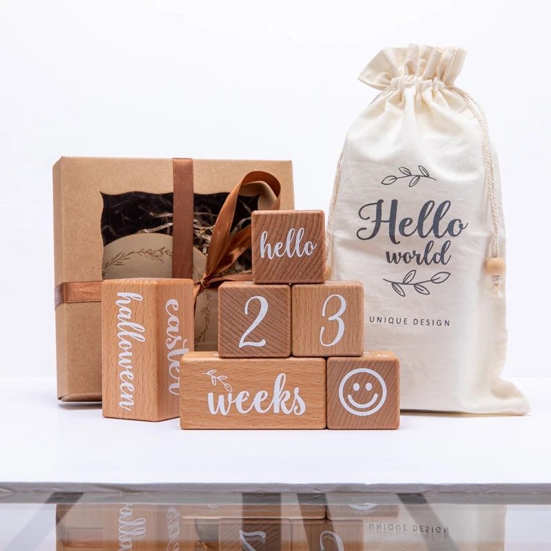 7pcs/set Wooden Baby Month Milestone Digit Record Card Newborn Birthday Gift Souvenir Baby Photo Photography Accessorie With Box