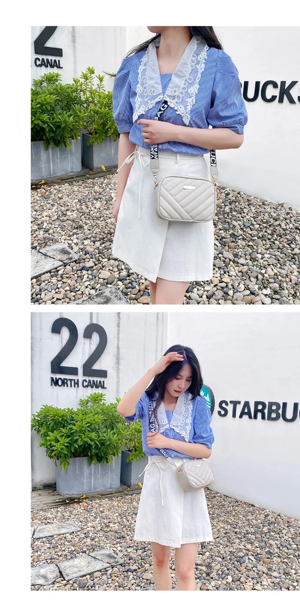 High quality women's PU rolling strip camera bag shoulder bag mobile phone bag casual crossbody bag