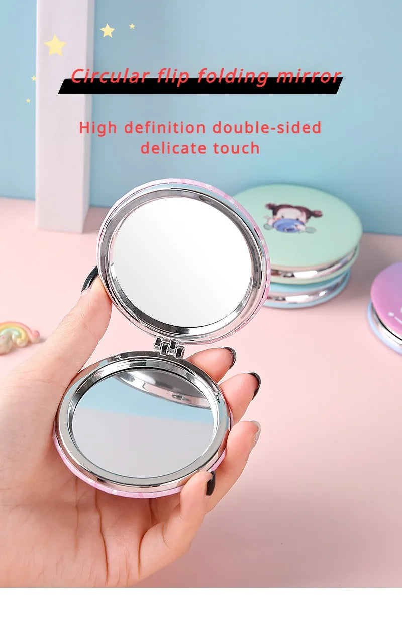 Circular Makeup Mirror Portable Portable Student Pocket Folding Mirror Beauty Makeup Makeup Princess Circular Mirror