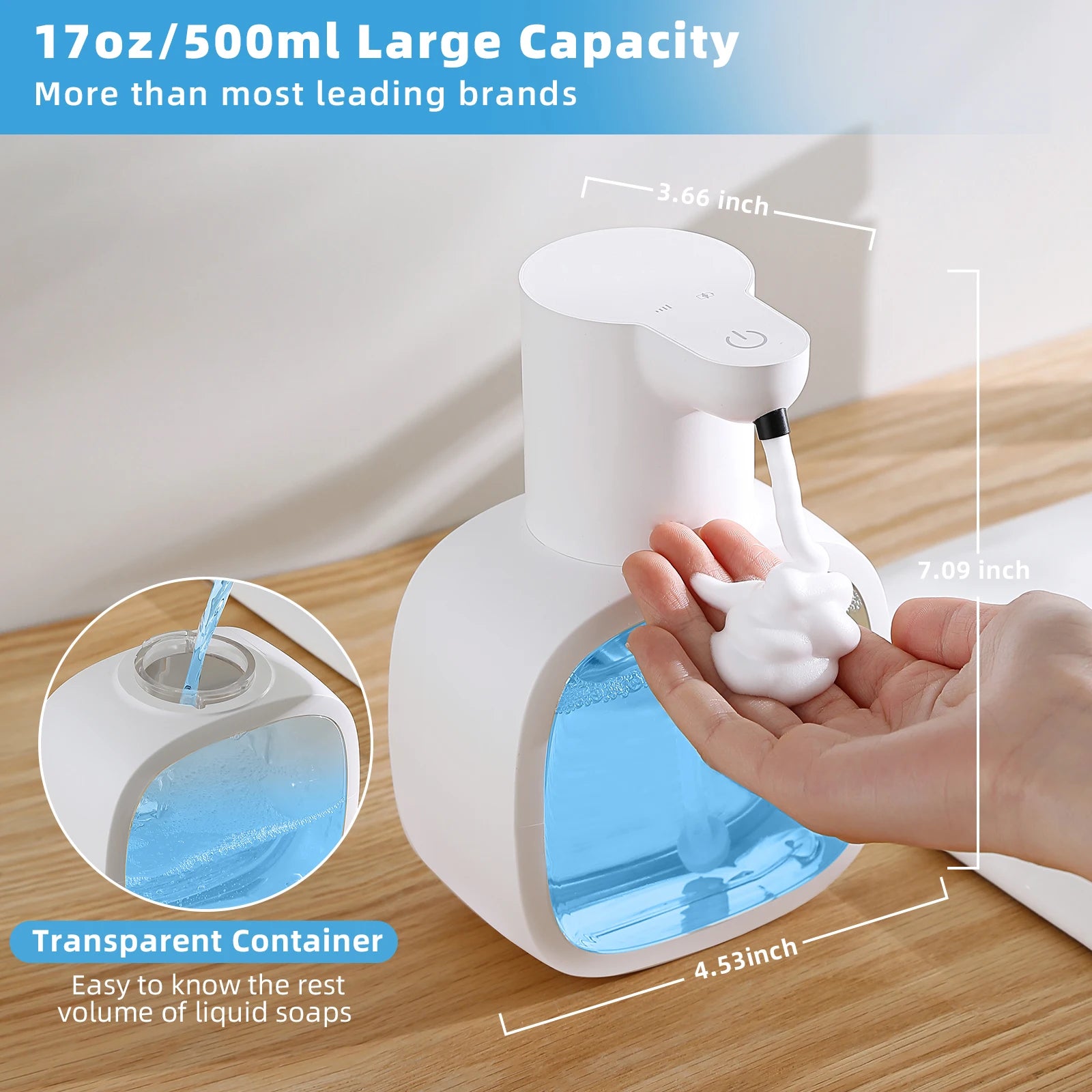 New Wall Mounted Automatic Soap Dispenser Foam Smart Hand Washing Machine 500ml Liquid Rechargeable Bathroom Induction Sensor