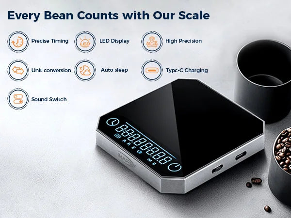IKAPE Rechargeable Mini Coffee Scale with Timer Portable Mirror Scale 2kg/0.1g Accurate Scale For Espresso&Pour-Over Coffee