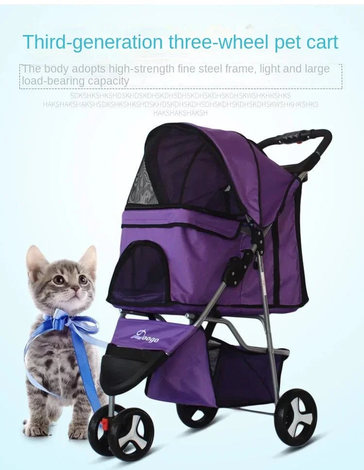Lightweight Folding Pet Trolley Cat, Dog and Cart Three-wheeled Pet Cart Go Out Cart Supplies Dog Stroller
