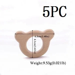 Let's Make 5pcs Wholesale Wooden Teether Rodent Pacifier Pendant Wooden Toys DIY Baby Necklace Gift BPA Free Beech Hedgehog Bird