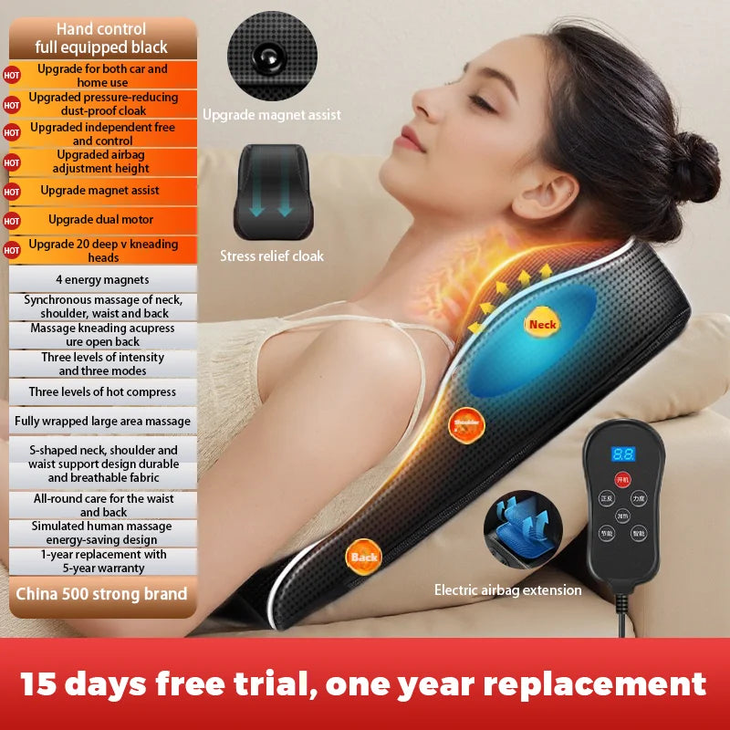 Electric Massage Neck Pillow Shiatsu Head Cervical airbag Ttraction Body Back Waist Massager Car with Heating Vibrating Massage