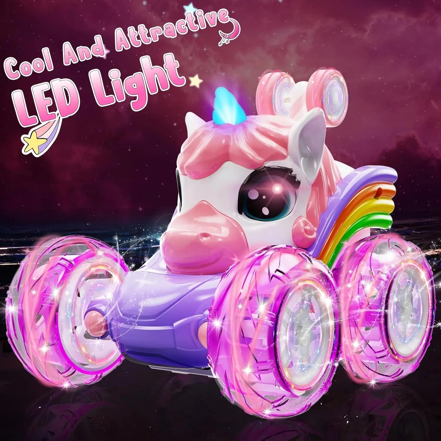 Unicorn Remote Control Car for Girls, 360° Rotating 4WD Stunt RC Cars with Cute Lights, Rechargeable Toys-Kid Birthday Gifts