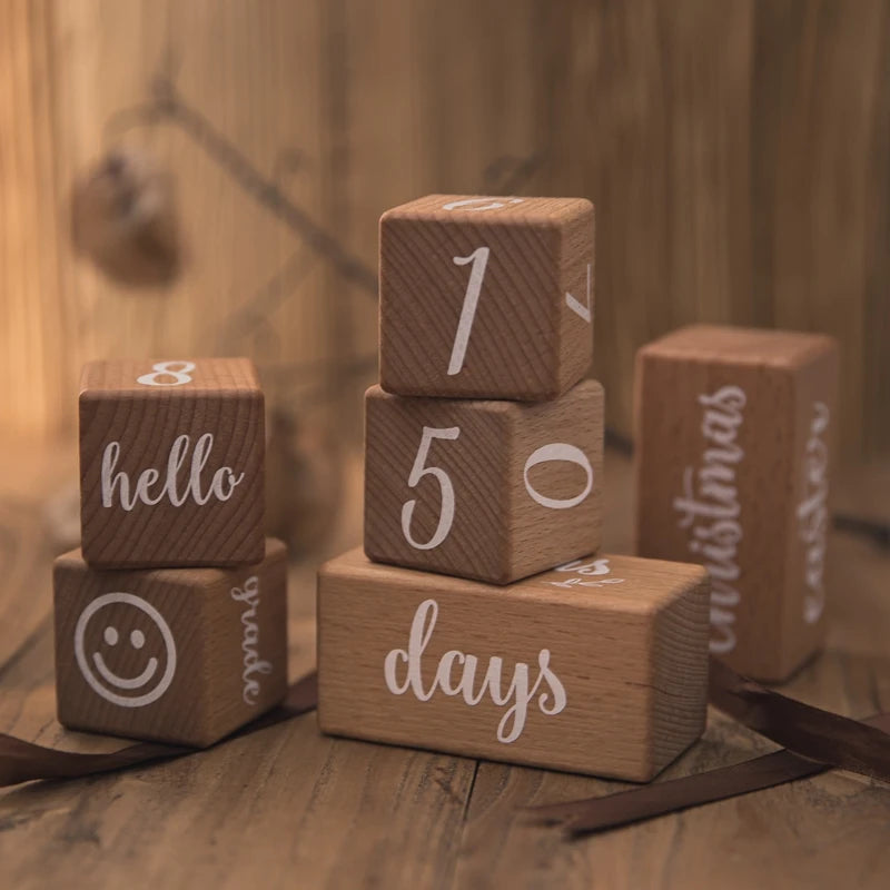 7pcs/set Wooden Baby Month Milestone Digit Record Card Newborn Birthday Gift Souvenir Baby Photo Photography Accessorie With Box