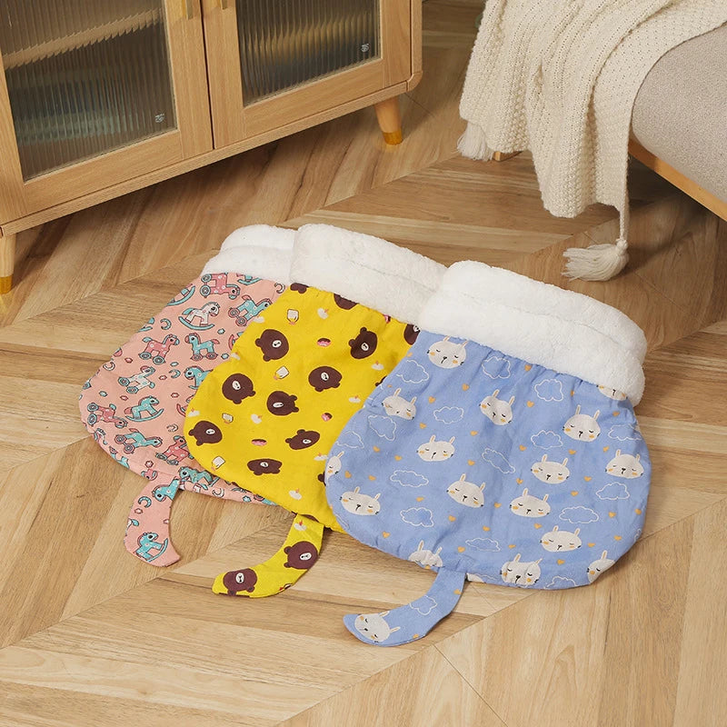 Cat Sleeping Bag Soft Cuddly Fluffy Feel Thickened Pet Pocket Type Quilt Bed Kitten Puppy Soft Comfortable Warm Nest Pet