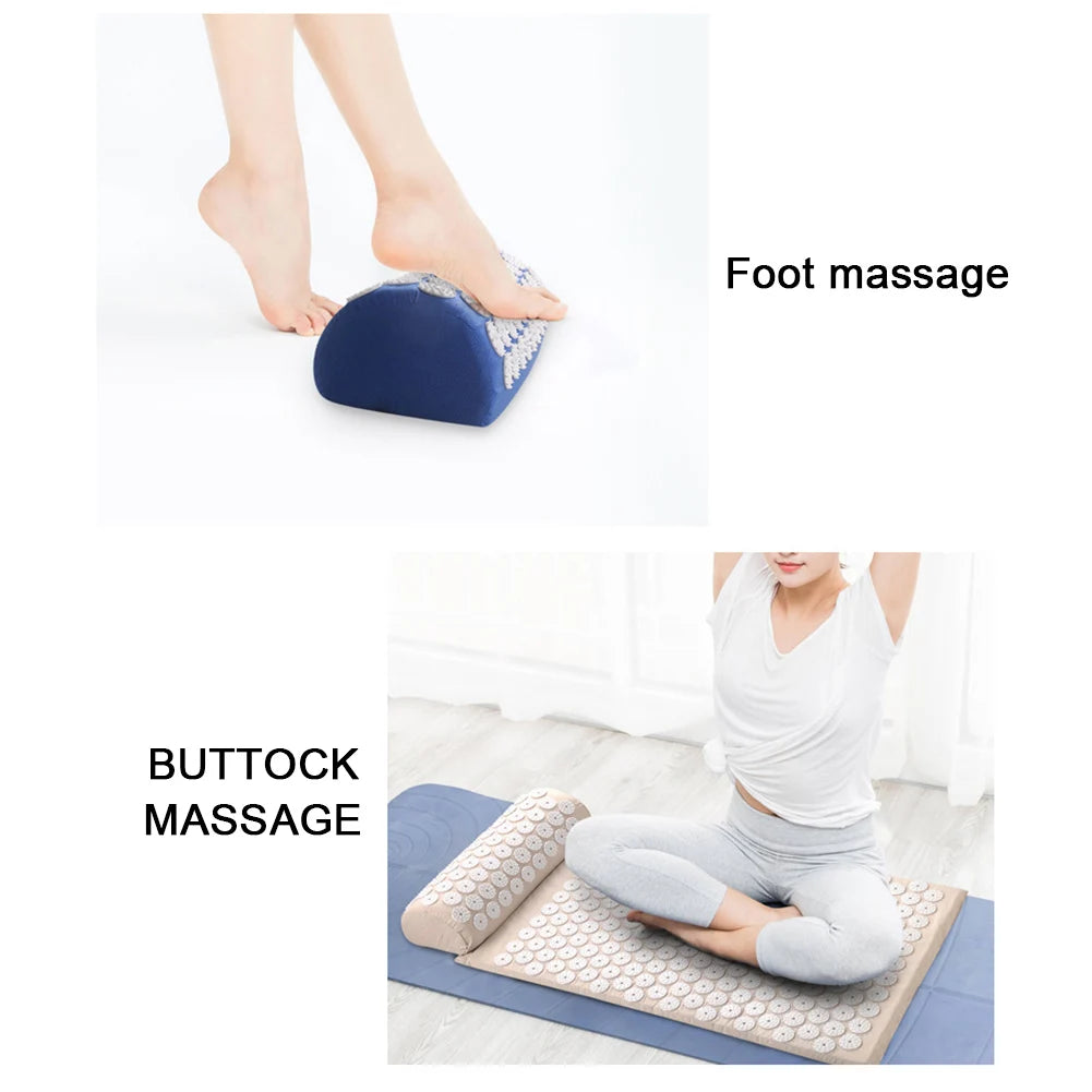Acupressure Pillow With Storage Bag For Neck Back Foot Massage Pads Acupressure Mat Pillow Set Improves Bloods Circulation Mat