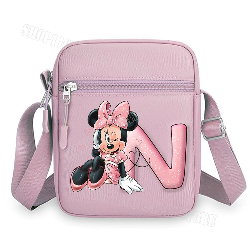 Mickey Minnie Disney Women Pink Shoulder Bag Fashion Mini Oxford Mobile Phone Bag Crossbody Bag Kawaii Ladies Waist Pack Gift