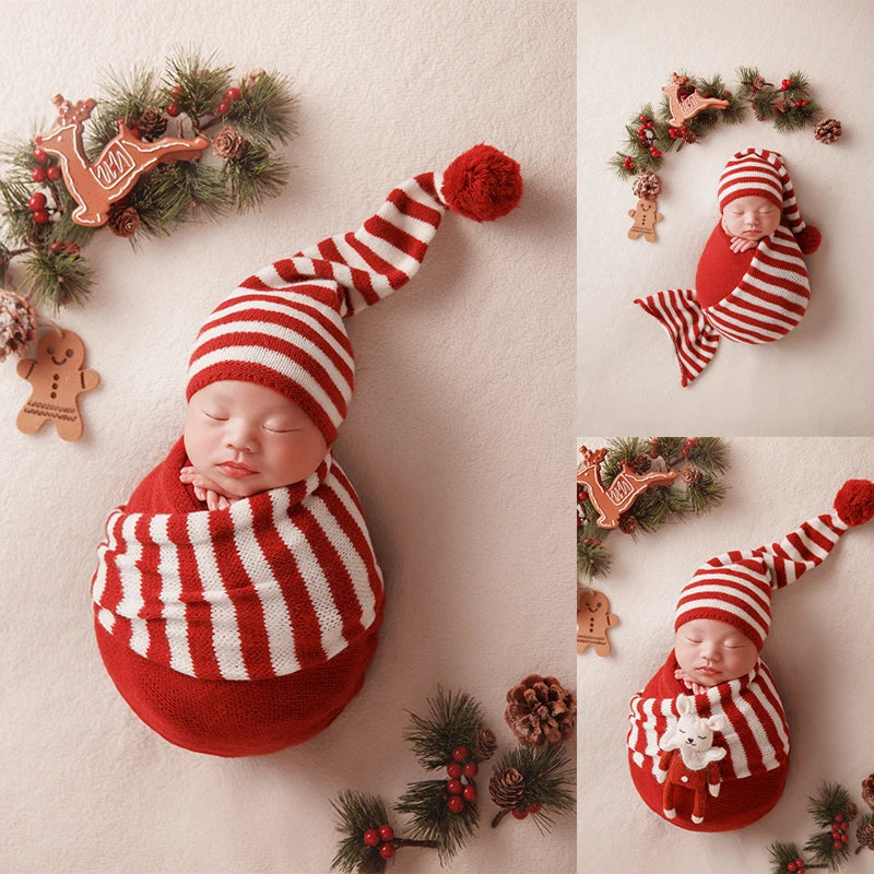Newborn Photography Props Christmas Themed Pine Needle Gingerbread Man Decoration For Boys Girls Photo 2 Color Wrap Accessories