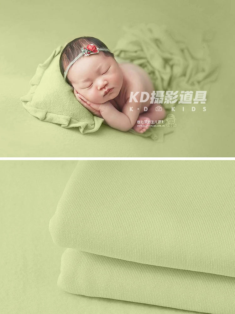Green Theme Newborn Baby Photography Props Cute Bow Headflower Baby Posing Elastic Wrapping Cloth Background Blanket Accessories
