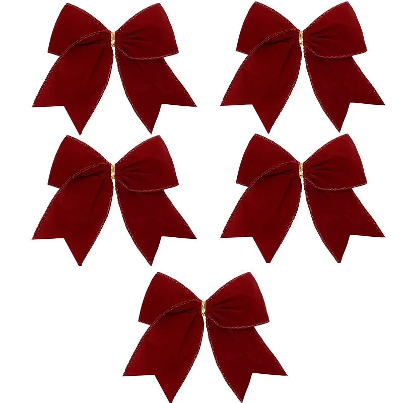 5PCS Christmas Velvet Bows 6 Inch Rustic Wreath Bows Vintage Xmas Ribbon Bow Holiday Ornaments  Christmas Tree Garland DIY Craft