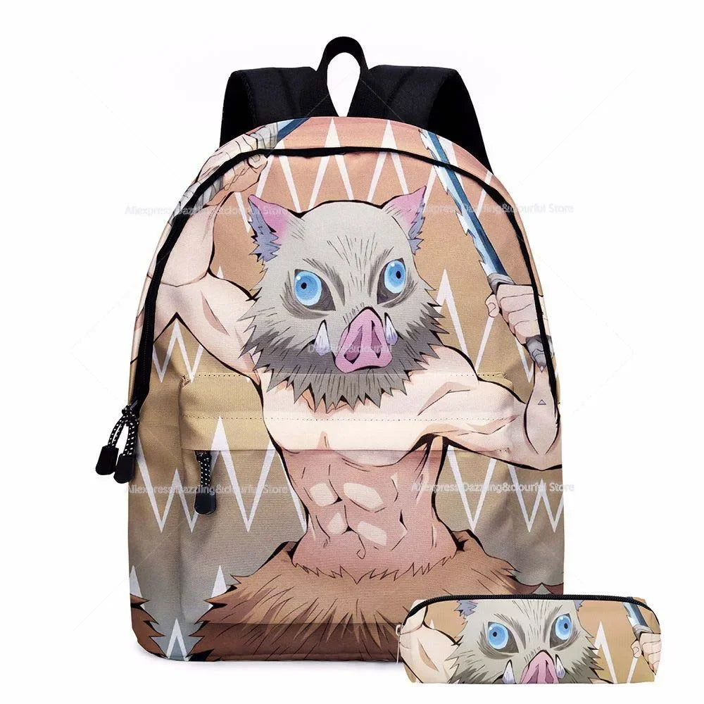 Demon Slayer Nezuko Backpacks 2pcs Girls School Bags Kimetsu No Yaiba Kids Anime Bagpacks Female Male Bookbag Gifts